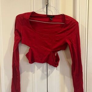 Forever 21 Red Long Sleeve Crop Top with Scoop Neck